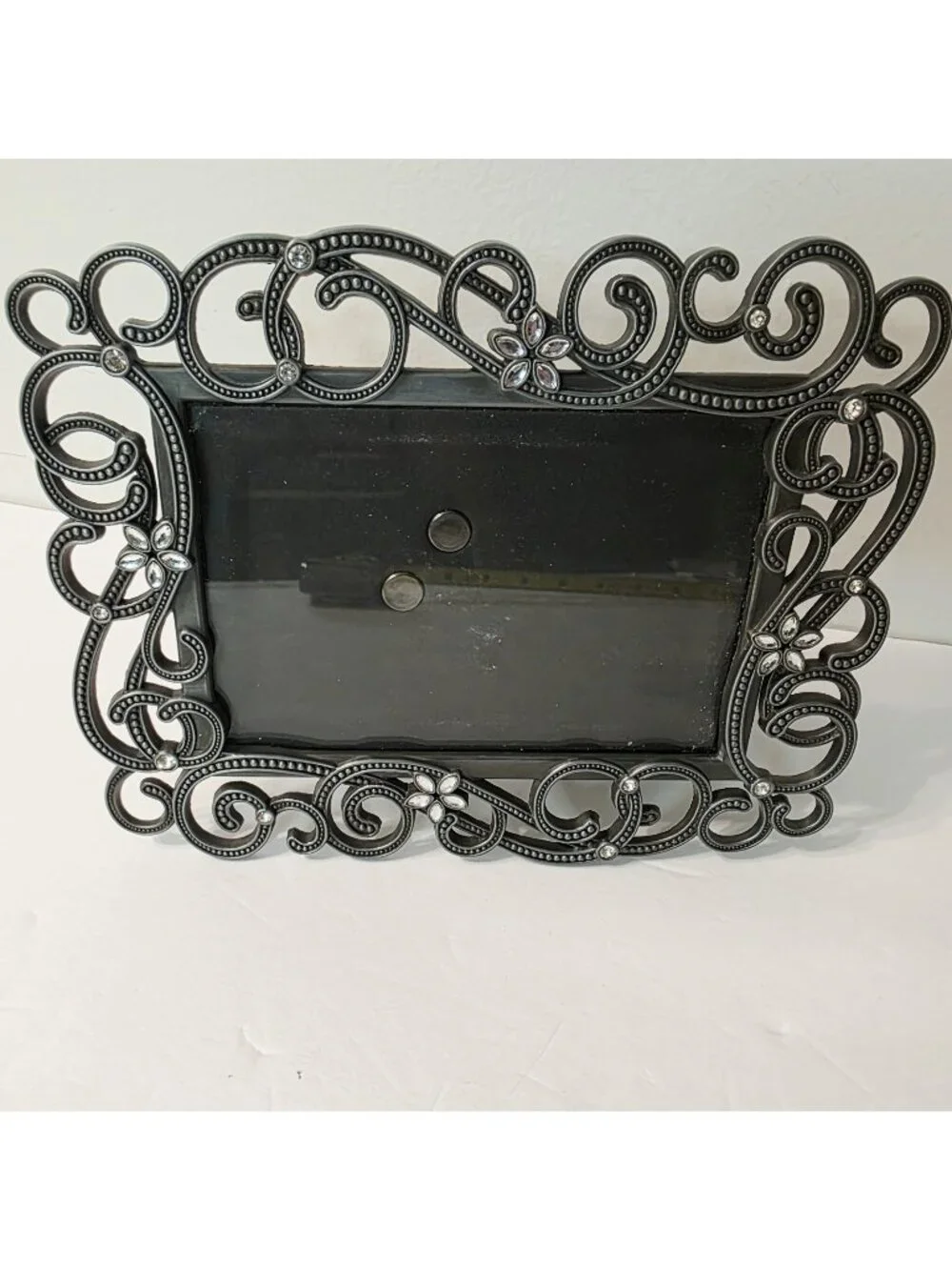 Malden Ornate Pewter Floral Rhinestone Scrollwork Accents Photo Picture Frame